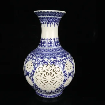 Senas antikvarinis keramikos amatų Mėlynos ir baltos išskaptuotas vaza Naujas Kinų stiliaus kambarį tyrimas porceliano papuošalus