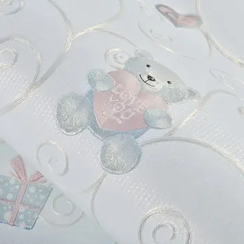 Vaikams, Cartoon Teddy Bear neaustinių ekrano Užsklanda Mėlynos, Rausvos Sienos, Popieriaus Baby Berniukas ir Mergaitė Kambaryje Namų Dekoro Sienos Rolls 3D Iškilumo