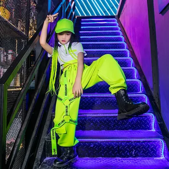 Vaikams Hip Hop Drabužius, Viršuje Fluorescentinės Žalios Kelnės Mergaitėms Sportinių Šokių Drabužių Džiazo Šokio Kostiumas Apranga Etape Dėvėti XS1609