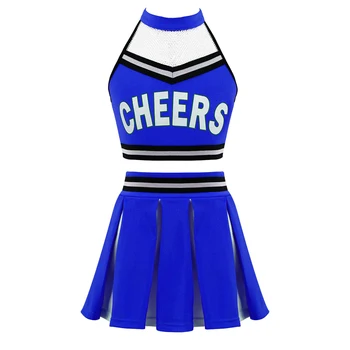 Vaikas Mergina Cheerleaders Vienodai Tiktų Išgalvotas Šalies Aprangą Viršūnes su Sijonu Nustatyti Skatinti Cheerleader Karnavalas puošniai Apsirengti Vaikų Set