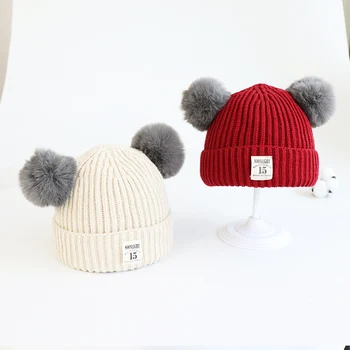 Vaikų megzti skrybėlę, vilnos skrybėlę, kūdikių puloveris skrybėlę, berniukų ir mergaičių skrybėlę, rudenį ir žiemą, mielas pūkų kamuoliuką, paprastas ir mielas