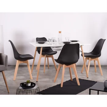 Valgomojo Kėdės,Nustatyti 4 Eames Stiliaus PU Oda Medžio masyvo Buko Kojos,Juoda