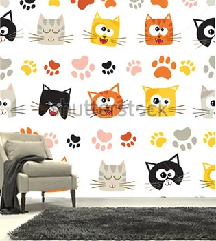 Vartotojo 3D freskomis,mielas animacinių filmų katės papel de parede,gyvenamasis kambarys su sofa-lova, TV wall miegamojo sienos popieriaus