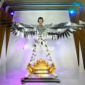 veidrodis sidabro angelas sparnų kostiumu naktinis klubas vyrų GOGO vietos veiklos šokio kostiumas ateities technologijų parodoje robotas drabužiai