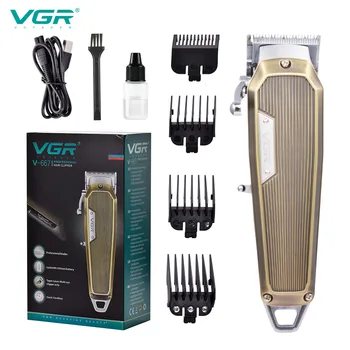 VGR Full Metal Profesionali Plaukų Clipper Vyrų Kirpykla Įkrovimo Belaidžiai Elektriniai Plaukų Žoliapjovės LCD Ekranas Plaukų Pjovimo Mašina