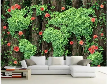WDBH Pasirinktinius nuotraukų 3d tapetai Didelis medis rožių vynuogių žalias lapas kambarį namų dekoro 3d sienų freskomis tapetai, sienų ir 3 d