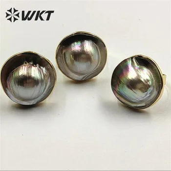 WT-MPR043 WKT 2022 aukštos kokybės naujas stilius MABE black pearl dydis 23 MM, žiedas reguliuojamas Piršto Žiedas aukso plokštelės sėkmės žiedas papuošalai