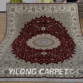 Yilong 8'x10' rankų darbo grindų vilnos kilimai raudona persų išskirtinį vilnos, šilko zonos kilimėliai (1334)