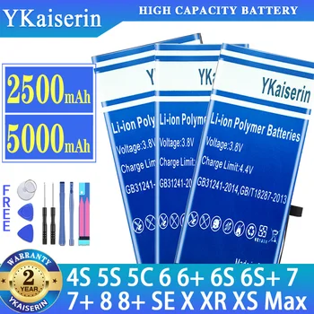 YKaiserin Bateriją, Skirta iPhone 4S 5S 5C 6 6+ 6S 6S+ 7 7+ 8 8+ SE X XR XS Max XSMax Didelės Talpos Batterij + Nemokamas Įrankiai
