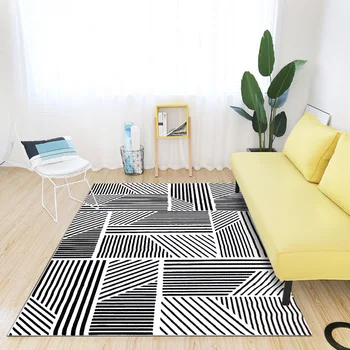 Šiuolaikinės mados Šiaurės stiliaus netaisyklingos geometrinės juoda ir balta linija dryžuotas miegamojo kambarį grindų kilimėlis kilimų pritaikyti kilimas