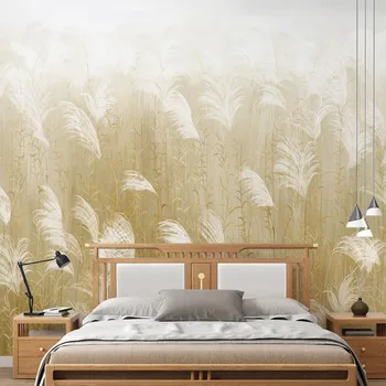 Šiuolaikinės paprasta nauja Kinijos tapetai Nendrių Sielovados freskomis stiliaus miegamojo lovos tapetai kambarį, TV foną, 3D tapetai