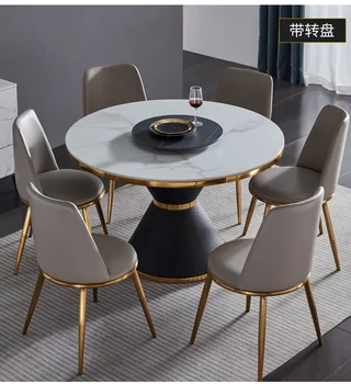 Šviesos prabangus marmuro, valgomasis stalas ir kėdės derinys paprastų buitinių apvalus valgomojo stalas