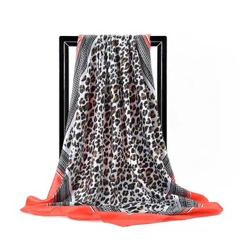 90cm Didelių Kvadratinių Šalikas Ponios Šalikas Leopardas Spausdinti Skarelė Lankelis Bohemijos Paplūdimio Hijabs Šifono Hijab Rait Moterims